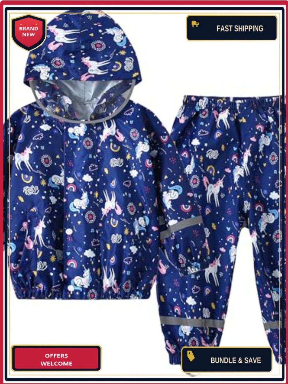 Kids 2 Piece Rain Suit with Jacket & Pants, Waterproof Toddler Rainwear
